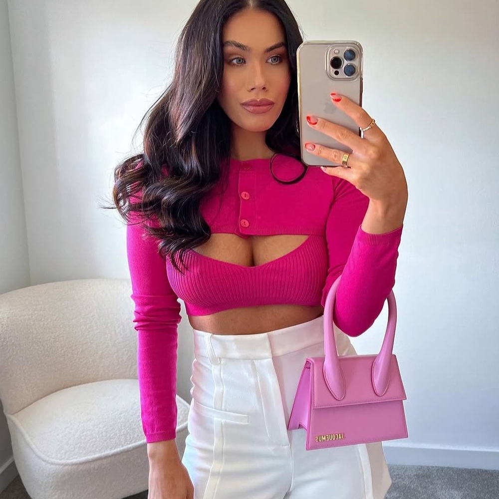 ZARA KNIT CROPPED JACKET FUSCHIA COLOR bloggers favorite